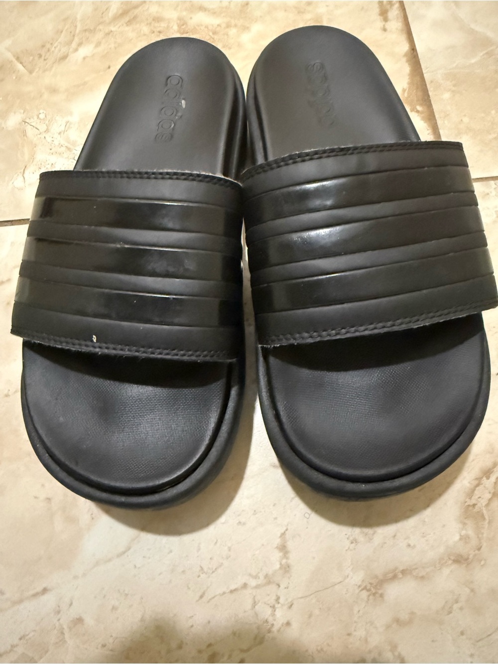 adidas Men’s Black Slide Sandals with Ribbed Strap
